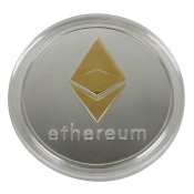 Ethereum (ETH) Münze aus Metall in Silber und Gold (Echt-Silber und Echt-Gold überzogen)
