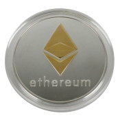 Ethereum (ETH) commemorative coin made of metal in silver...