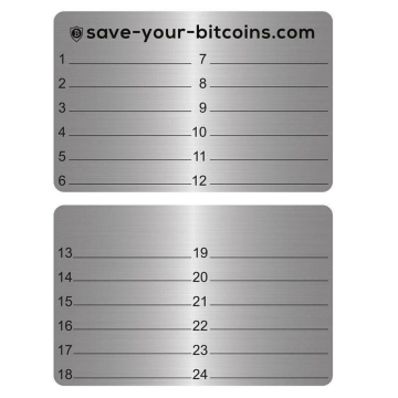Placa metálica con lápiz grabador Hardwarware wallet seed phrase