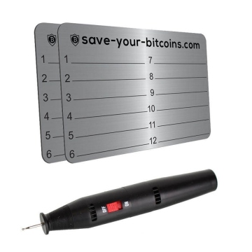 Hardware wallet seed phrase - Plaque métallique de récupération en acier inoxydable, Kit avec 2 plaques + graveur