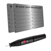 Hardware wallet seed phrase - Plaque métallique de récupération en acier inoxydable, Kit avec 2 plaques + graveur