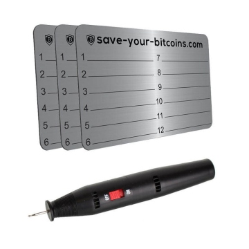 Hardware wallet seed phrase - Recovery Metallplatte aus Edelstahl (V4A), Kit mit 3 Platten + Gravierstift