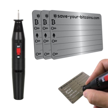 Plaque de métal pour clé privée, acier inoxydable, Kit avec 3 plaques + graveur