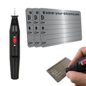 Plaque de métal pour clé privée, acier inoxydable, Kit avec 3 plaques + graveur